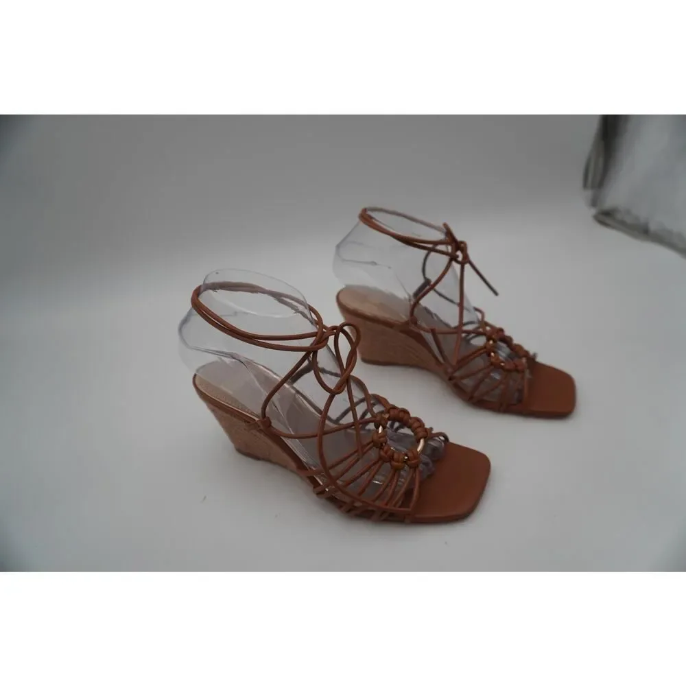 New Paige Sierra Wraparound Ankle Strap in Cognac with Jute Wedge/Chic/Sexy. Sz7